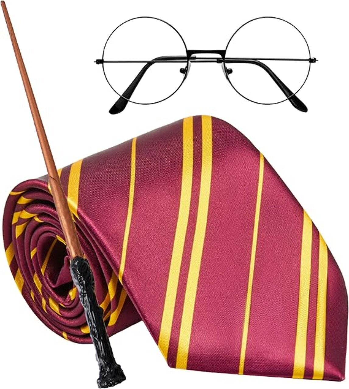 Creations Halloween Witch Costume Accessories Set Included Red and Gold Tie, Nerd Circle Glasses and Wand for Kids and Adults, Halloween Witch Cosplay Dress Up, Halloween Costume Props